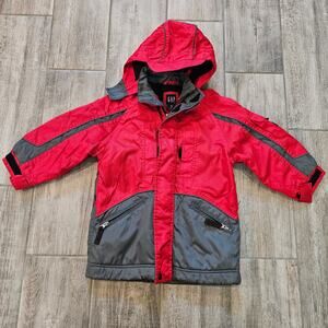 Gap Winter Jacket Boys Size XS 4 Hooded Colorblock Red Gray Coat School Play